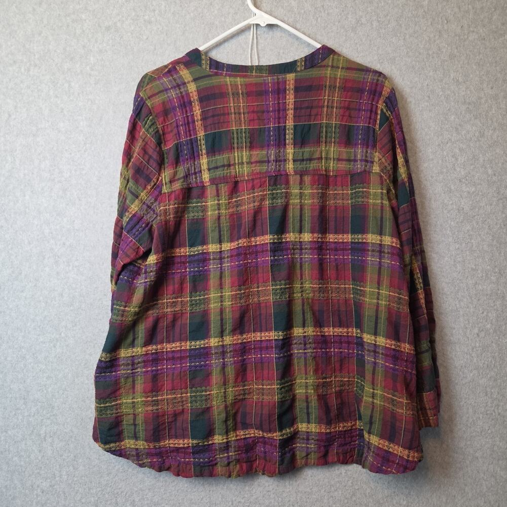 Habitat Forest Windowpane Plaid LS Button Up Jacquard Shirt Women's Lrg Stretch - Picture 6 of 12